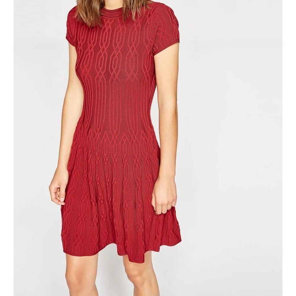 THE KOOPLES JACQUARD MOTIFS RED KNIT DRESS, SIZE 1,S